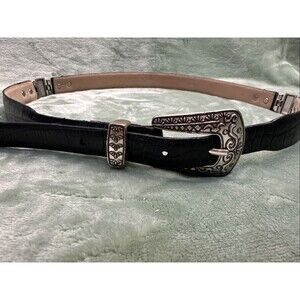 Brighton Look Belt Ladies Black Leather Sz Med Lake Shore Drive Silver Buckles